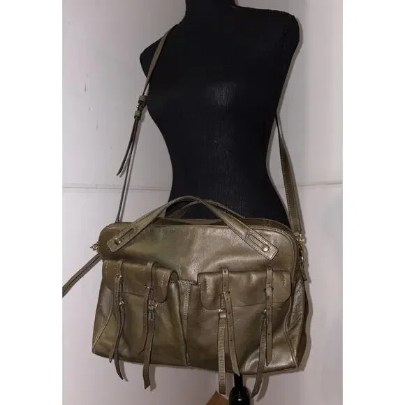 BANANA REPUBLIC Leather Large Duffle North/South Tote Dark Olive Green 2015 - Picture 6 of 16